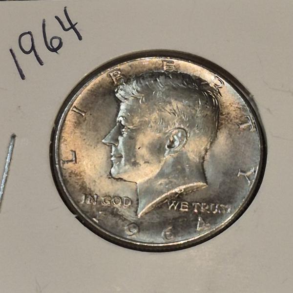 U.S. 90% SILVER COINS - BU CONDITION 1964 JOHN  F KENNEDY HALF DOLLAR  (1 OF 3 OFFERED)