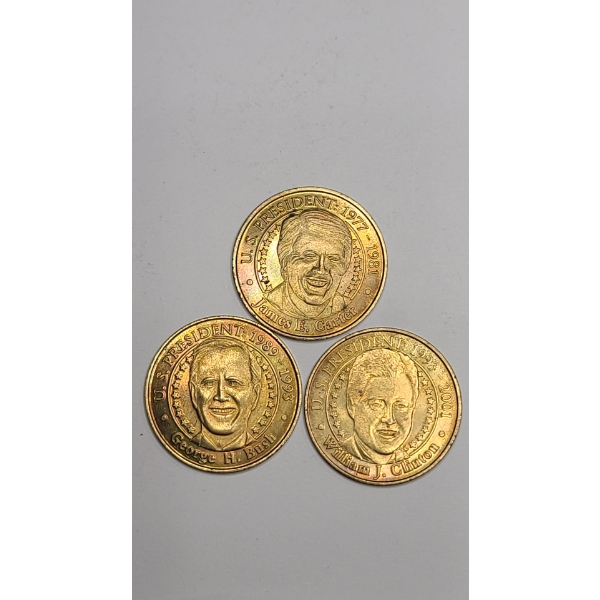(3) 2000 Sunoco Presidential Tokens - George H. Bush, James E Carter, Bill Clinton