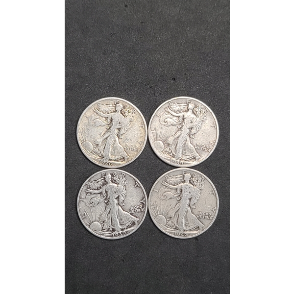 Assorted Years/Mint Marks 90% Silver Walking Liberty Half Dollars - Face Value: $2.00