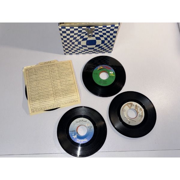 Vintage Platter-Pak No. 740 Blue & White Checkered 45 RPM Case Including over 30 Records!
