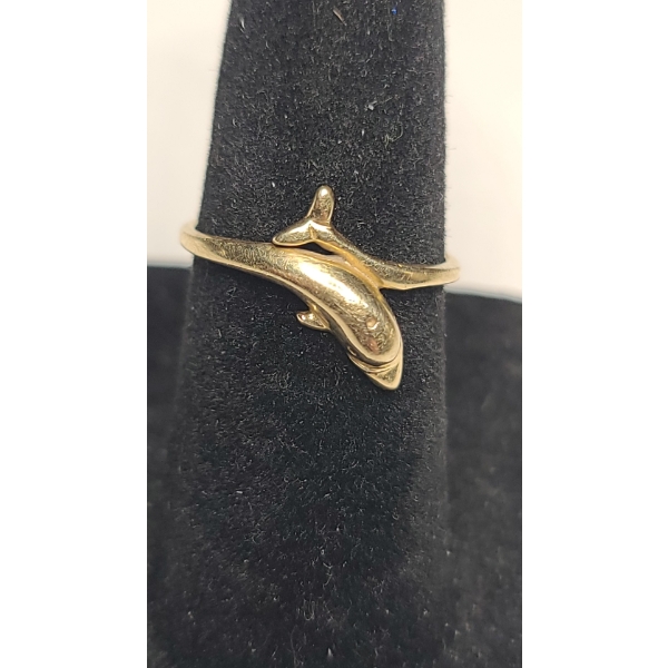 14K Gold Dolphin Bypass Wrap Around Ring - Size 4.5 - Weight: 1.4g