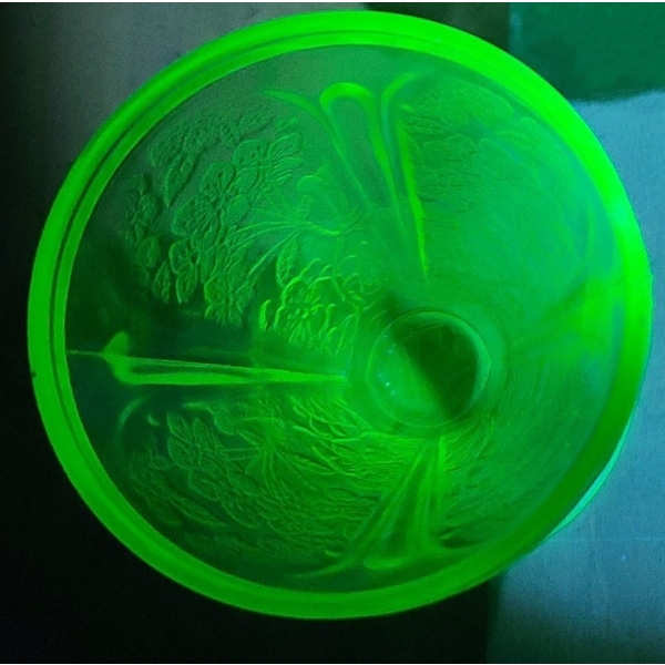 Jeannette Glass Company Green Uranium Glass Cherry Blossom Footed Juice Tumbler