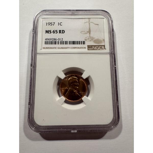 1957 United States Lincoln One Cent Penny Graded NGC MS65 RED - Incredible Coin