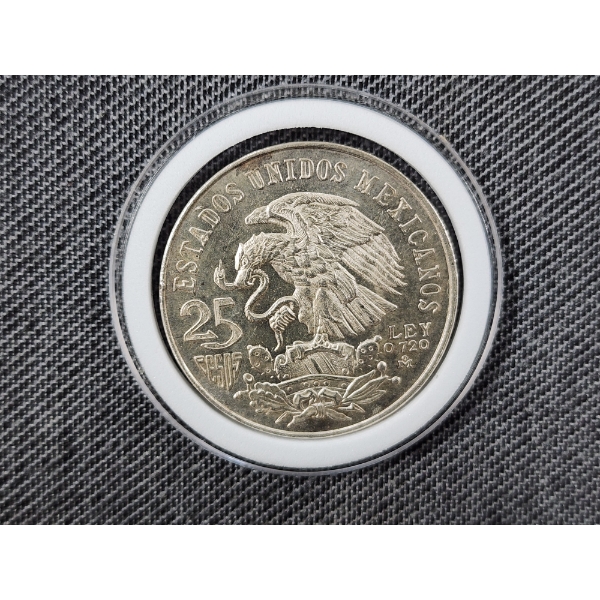 1968 Mexican 72% Silver Estados Unidos 25 Pesos Coin in Protector ~ ASW: 0.5208oz  