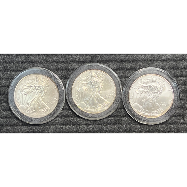 Lot of 3 American Silver Eagles.  1998, 1999, and 2001.