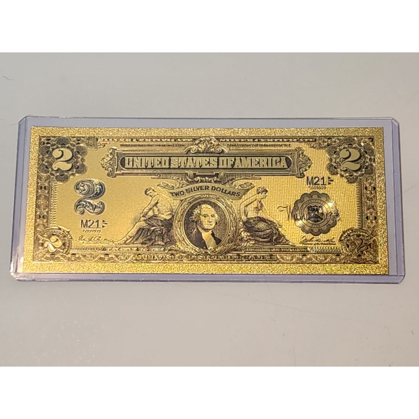 George Washington $2.00 Gold Foil .999 - 24K Gold Note In Protective Holder - Mint Condition