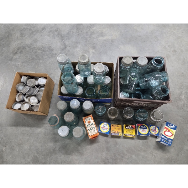  Huge Vintage Collection Of Glass Ball & Atlas Quart Jars And Lids