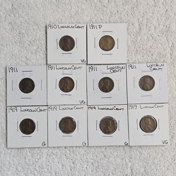 Ten United States Lincoln Wheat Cents
