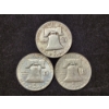 Image 4 : Three 90% Silver Franklin Half Dollars - $1.50 Face Value