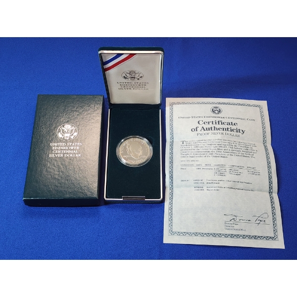 1990 U.S. Eisenhower Centennial Silver Proof Dollar 