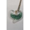 Image 5 : Glass Heart Shaped Pendant Filled With Small Emeralds On Gold Filled Chain - Chain Weight: 1.3g