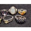 Image 6 : Beautiful Sterling Silver Rings Ft. Moonstone, Amber, Topaz & More - Weighing Total of 25.1 Grams