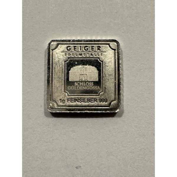 1 Gram Geiger Edelmetalle Original Series .999 Fine Silver Square Bar - Mint Condition