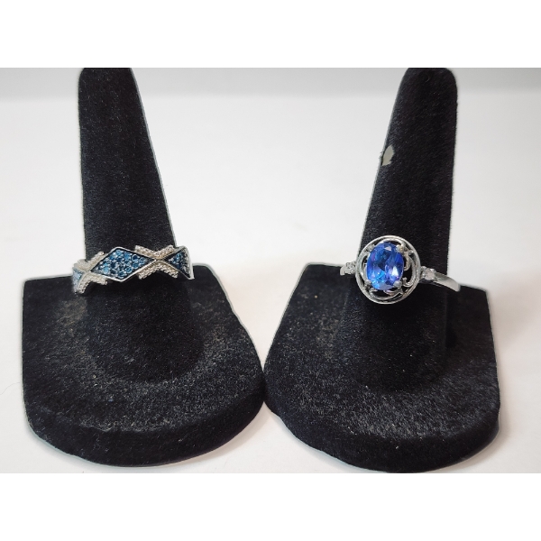 Two Beautiful Sterling Silver Rings with Blue Gemstones TW: 5.9g