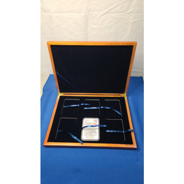 2021 NGC Eagle Landing T2 First Day Issue MS 70 1 Oz 999 Fine Silver American Eagle With Wooden Case