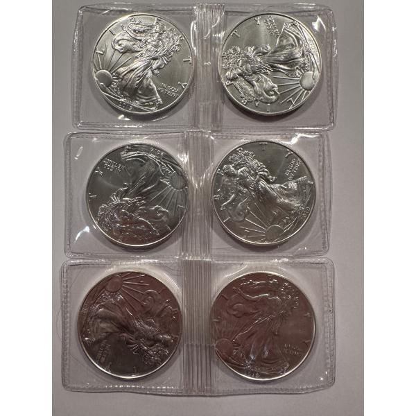 6 - United States .999 Fine One Troy Ounce Silver American Eagles - Mint Condition - 6 Silver Eagles