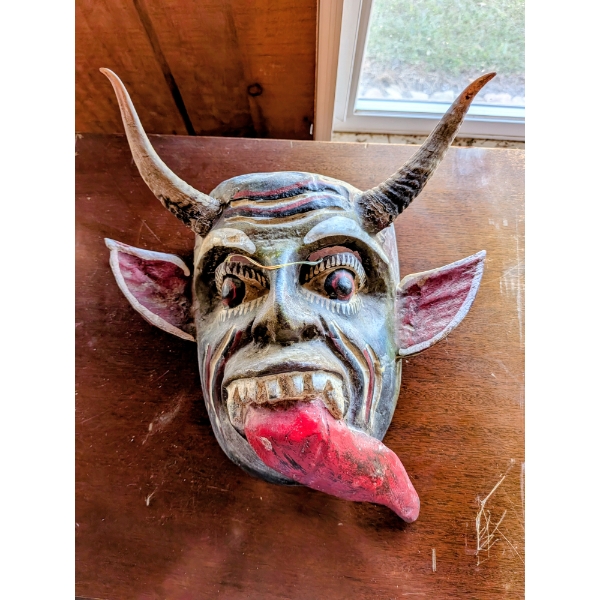 14" Carved Horned Mask
