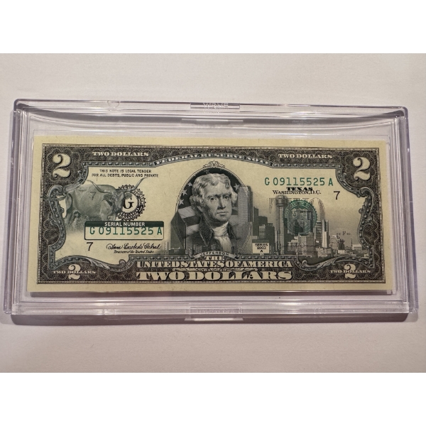 2003 United States Jefferson TEXAS $2.00 Bill In Hard Case Holder - Mint Condition - RARE