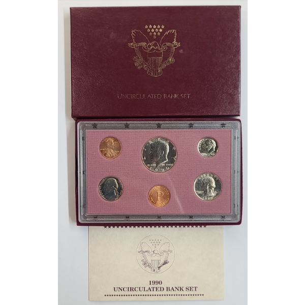 1990-P Uncirculated Bank Coin Set In Original Packaging With COA 
