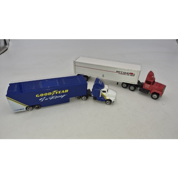 TOY COLLECTIBLE TRACTOR TRAILERS - 2 Pcs - By WINROSS - PITT OHIO EXPRESS (10")  & GOODYEAR (9.5")