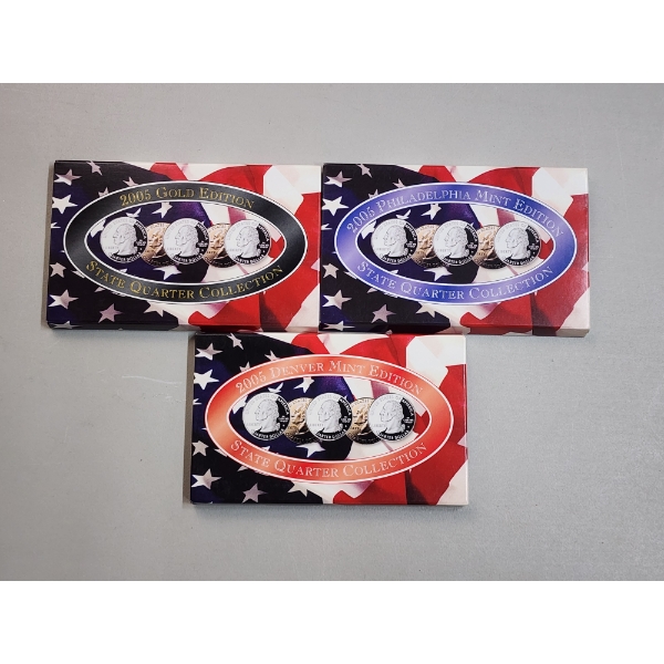 (3) 2005 State Quarter Collection Sets: Gold, Philadelphia, Denver