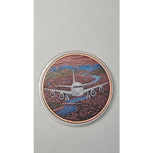 Colorized 5 ADVP Ounces .999 Fine Copper Round With Global Transit Airlines Motif 