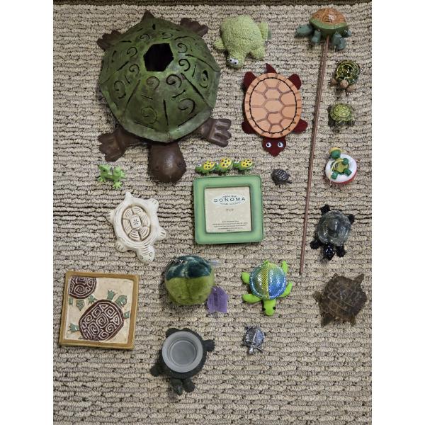 Large Beautiful Turtle Collection. Including Frame, Candle Holders, & More