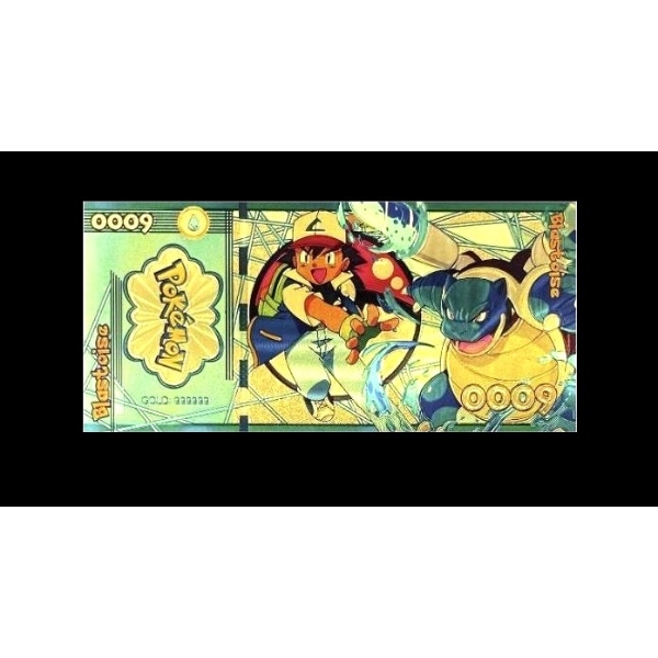 Pure 24k .999 Gold Foil POKEMON "BLASTOISE" Note - Mint - NEW SERIES - Processed in Pure GOLD
