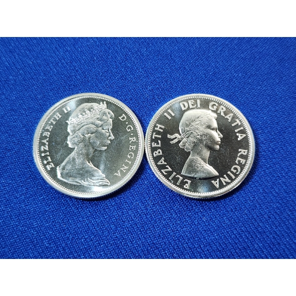 1964 & 1965 Canadian 50 Cent 80% Silver Coins 