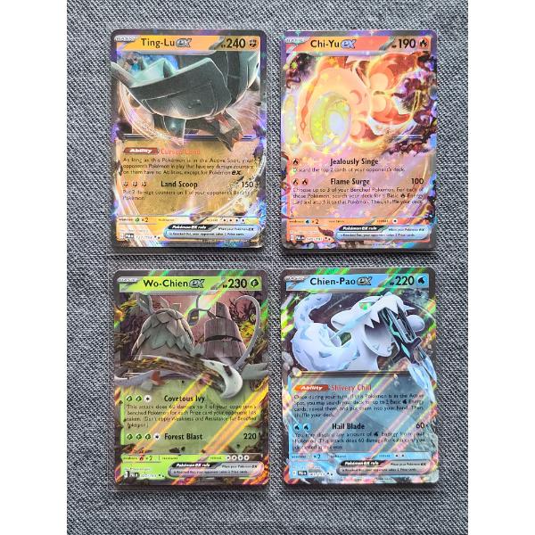 Four Assorted Paldea Evolved Holo Rare Pokemon Trading Cards - Ting-Lu, Chi-Yu, Wo-Chien & Chien-Peo