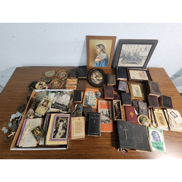 Large Lot of Assorted Religious Items: Photos, Books, Beads, Tokens - See Photos! 