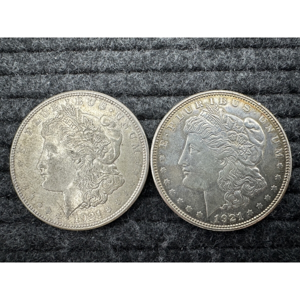 Two 1921 Morgan Silver Dollars