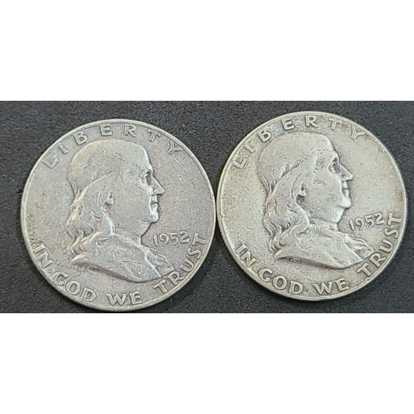 (2) United States 1952-D 90% Silver Franklin Half Dollars - Face Value: $1.00