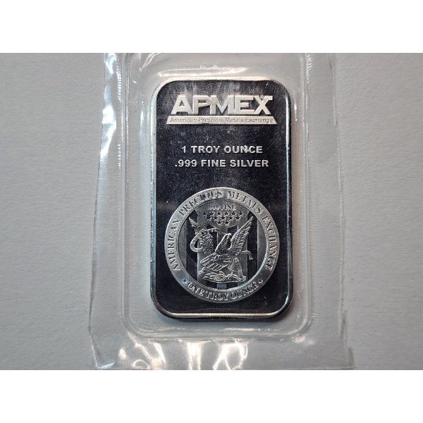 One Troy Ounce AMPEX .999 Fine Silver Bar Featuring American Eagle Design