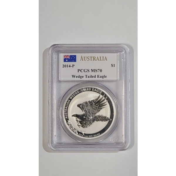 PCGS 2014-P MS70 1 Oz 999 Silver Australian Wedge Tailed Eagle Coin Signed By John M. Mercanti 