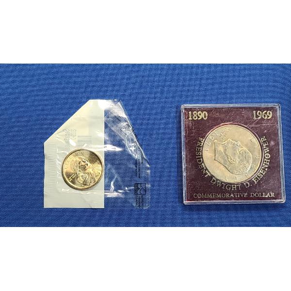 1971 Eisenhower Dollar & 2003-D Sacagawea Dollar - Face Value: $2.00 