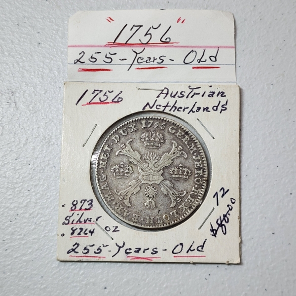1756 Austrian Netherlands Silver Kronenthaler (Francis I) - .873 Fine / ASW: 0.8263oz