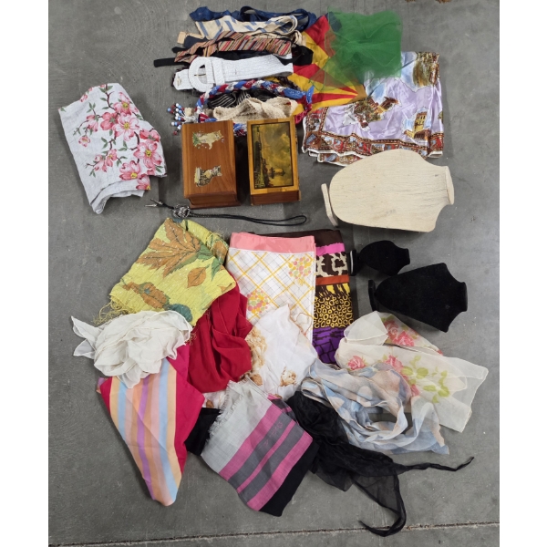 Vintage Collectables Including Jewelry Busts, Ladies Scarfs & Ties, Jewelry Boxes With Contents