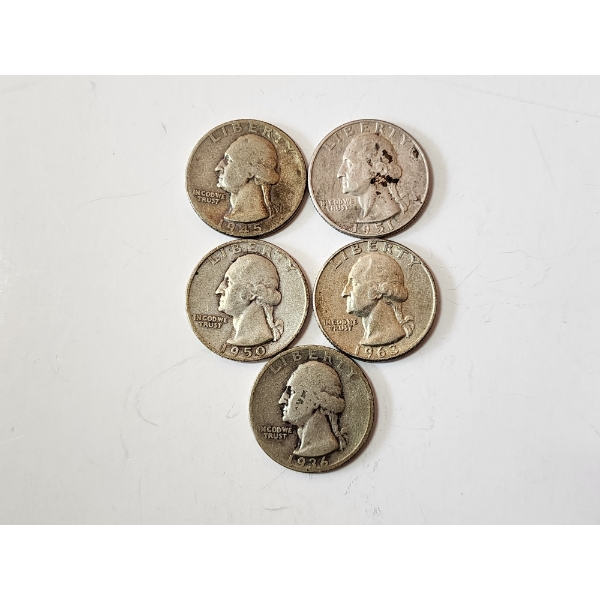 x5 90% Silver Washington Quarters FV: $1.25