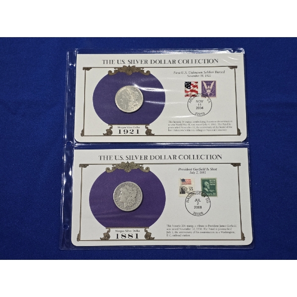 1921 & 1881-S Morgan Silver Dollars w/ Stamps - Postal Commemorative Society