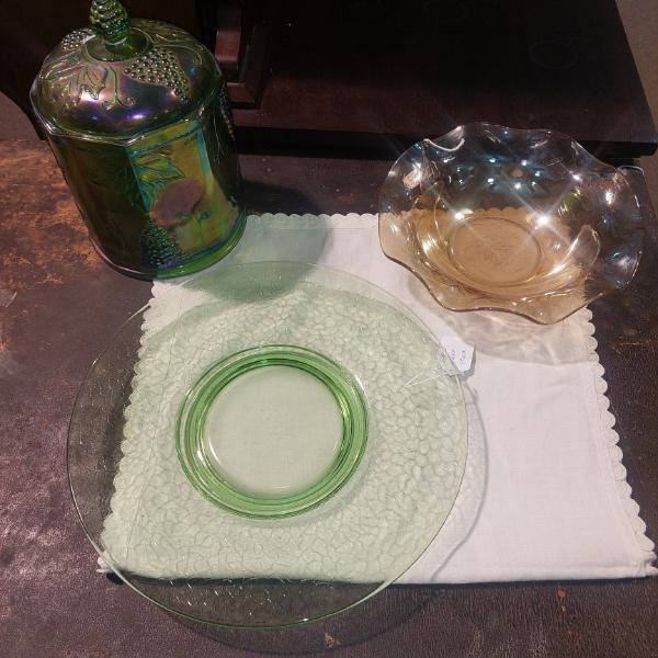 3 Pc Vintage Depression Glass - Mixed Lot As Shown - All In Exc Conditon