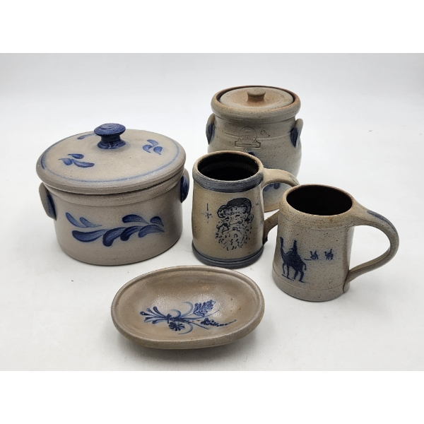 Lot of Vintage Assorted Rowe Pottery Works Inc. Pieces Including Dish, Mugs, Crock, & More!