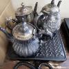 Image 2 : 5lb Collection of Vintage Silver-Plated Teapots and Hollowware