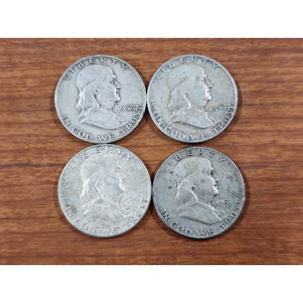 Four 90% Silver Franklin Half Dollars - $2.00 Face Value