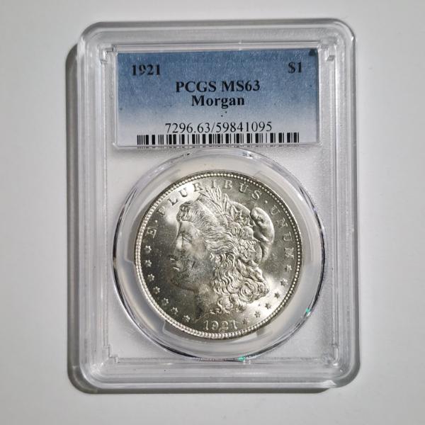 PCGS MS63 Graded 1921 United States 90% Silver Morgan Dollar 