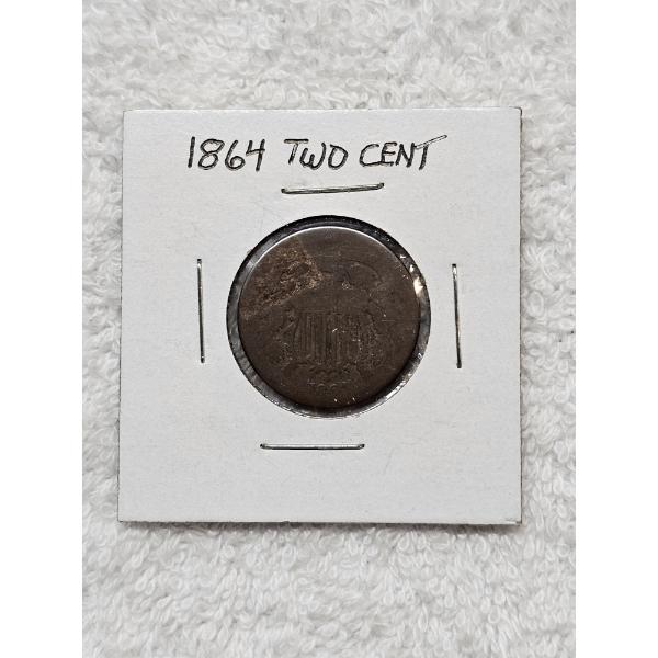 1864 Two Cent Coin in Protective Casing
