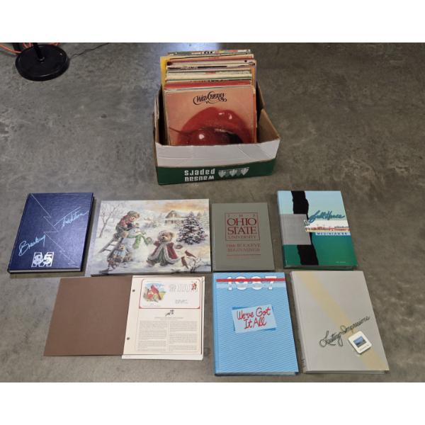Box Of Record Albums, Yearbooks & More