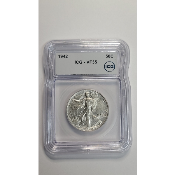 ICG 1942 VF35 90% Silver Walking Liberty Half Dollar
