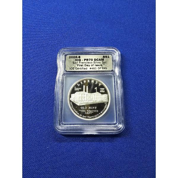 2006- S San Francisco Old Mint Commemorative Uncirculated Silver Dollar ICG MS70 DCAM