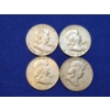 Image 1 : x4 Assorted Years 90% Silver Franklin Half Dollars - Face Value: $2.00
